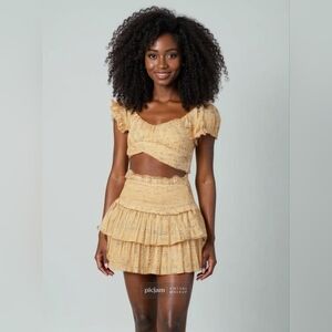 NWT! Yellow and Blue Two-Piece Boho Style, Tiered Skater Mini Dress